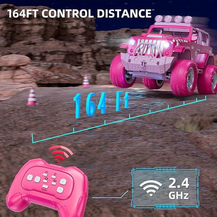 Pink Remote Control Car for Girls 4-7, 2.4GHz Off-Road RC Jeep with Spray, Climbing Toy for Girls Aged 3-4 5-6 7-8 9-10, Remote Control Vehicle Gift for Birthday Christmas Toys