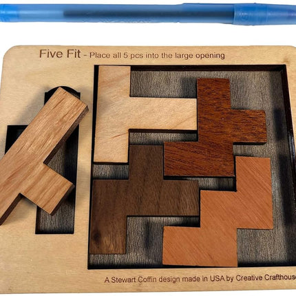 Puzzles for Adults - Level 10 out of 10 Difficulty | Five Fit Small From Creative Crafthouse - Very Hard Wooden Brain Teaser Puzzle