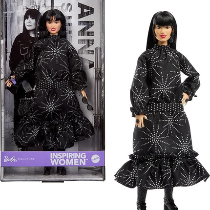 Barbie Inspiring Women Anna Sui Doll Collectible in Boho Chic Black Dress Outfit with Boots, Sunglasses, & Perfume Accessory