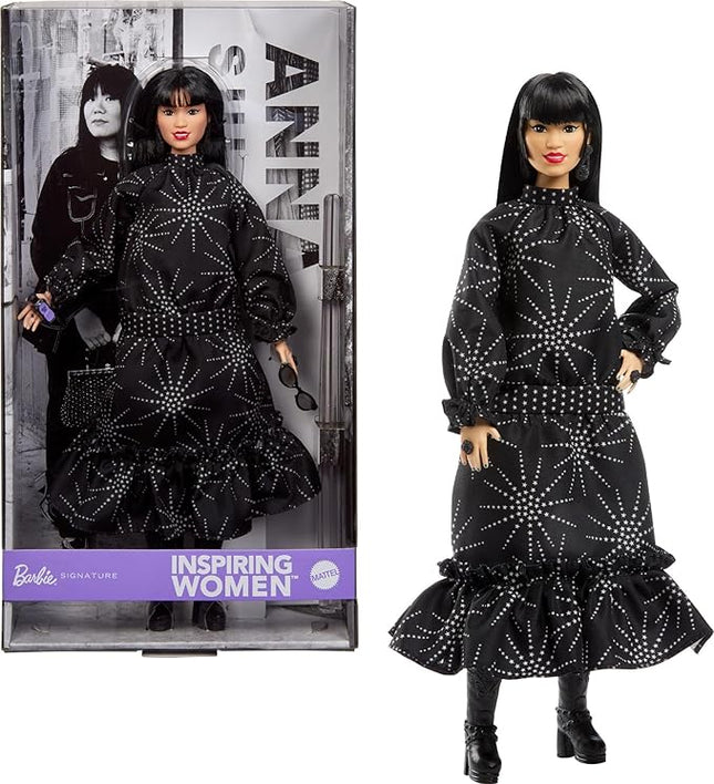 Barbie Inspiring Women Anna Sui Doll Collectible in Boho Chic Black Dress Outfit with Boots, Sunglasses, & Perfume Accessory