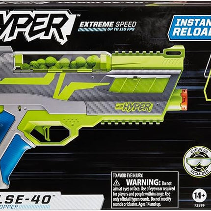 NERF Hyper Impulse-40 Blaster, 30 Nerf Hyper Rounds, Spring-Open Instant Reload Hopper, Up to 110 FPS Velocity, Eyewear Included
