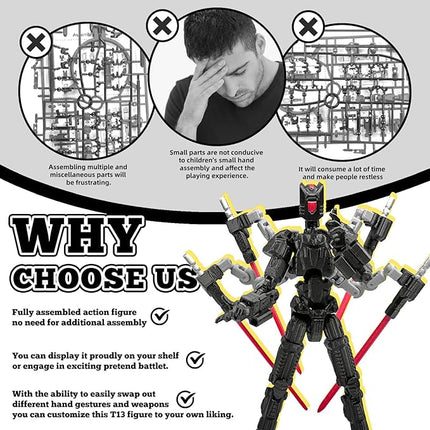 Assembly Completed T13 Action Figure，T13 mision 13 figuras originales 3D Printed Toys Nova 13 Action Figures Desktop Decorations for Game Lovers Toy (Black, 8 Inch)