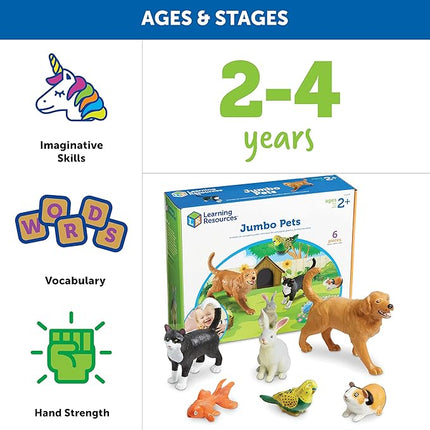 Learning Resources Jumbo Domestic Pets - 6 Pieces, Ages 2+ Preschool Pet Toys, Classroom Desk Pets, Preschool Learning Toys