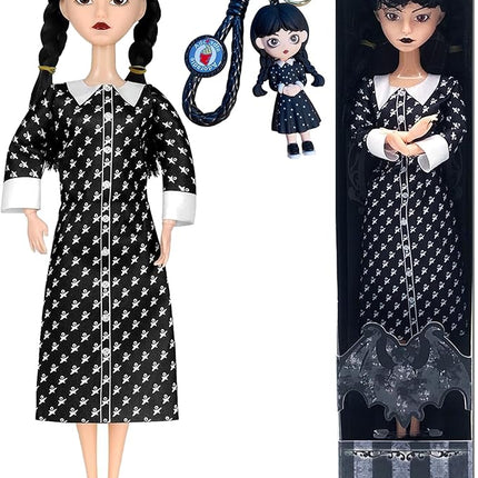 11.5'' Addams Doll with Gift Box, High Heels, Black Dress, and Hair, Perfect Christmas and Birthdays Toy Gift for Girls & Fans(B3)