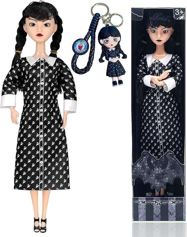 11.5'' Addams Doll with Gift Box, High Heels, Black Dress, and Hair, Perfect Christmas and Birthdays Toy Gift for Girls & Fans(B3)