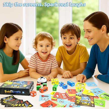 Wooden Face Changing Magic Cube Game, Expression Puzzle Building Blocks Pattern Matching Game, Educational Puzzles Toy Board Games for Kids and Adults with Bell