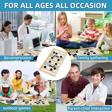 Fast Sling Puck Game - 2 in1 Chess Board and Desktop Battle Super Winner Game,Fast Action Wooden Air Hockey Board Game,Adults and Kids Family Friend Funny Slingshot Game Toys