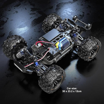 HYPER GO H16DR 1:16 Scale Ready to Run Fast Remote Control Car, High Speed Jump RC Monster Truck, Off Road RC Cars, 4WD All Terrain RTR RC Truck with 2 LiPo Batteries for Boys and Adults