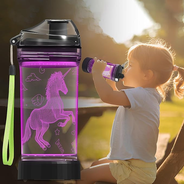 Unicorn Gifts for Girls, Light Up 3D Unicorn Water Bottle, 14oz Tritan BPA Free - Kids Drinking Cup - Christmas Holiday
