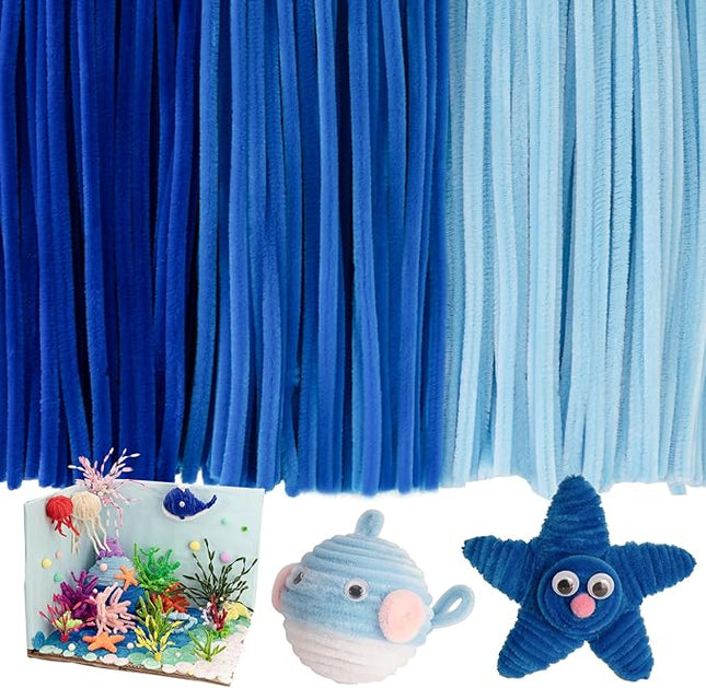 Caydo 300 Pieces Blue Pipe Cleaners, Thick Fluffy Chenille Stems, Pipe Cleaner Crafts for Arts & Crafts, Perfect for Making Animals, Flowers, and Valentine's Day Decorations