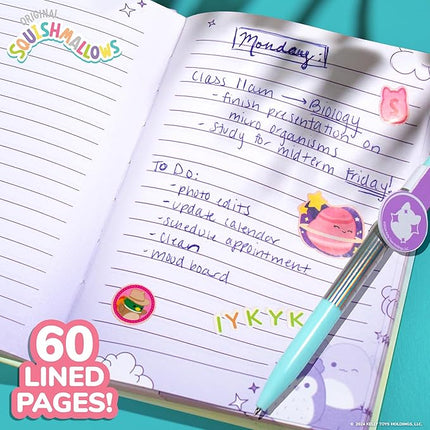 Original Squishmallows Squishy Diary Set, Includes 5 x 7 Diary, 60 Sheets, Kawaii Stickers, Pen, Fun Journaling Kit & Sketchbook for Kids, School Supplies, Journal for Girls