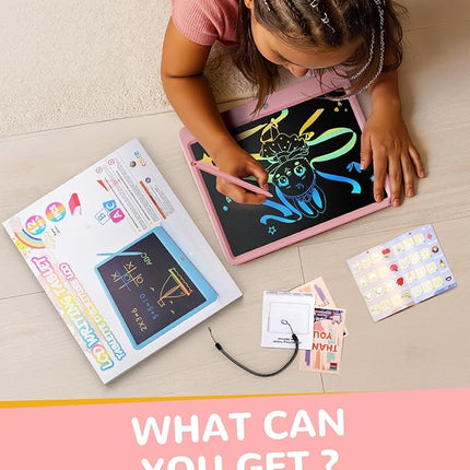 KOKODI LCD Writing Tablet, 12 Inch Colorful Toddler Doodle Board Drawing Tablet, Erasable Reusable Electronic Drawing Pads, Educational and Learning Toy for 3-6 Years Old Boy and Girls(Pink)