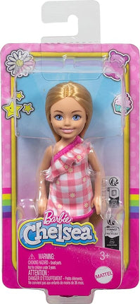 Barbie Chelsea Doll, Small Doll Wearing Removable Checked Dress & Pink Shoes with Blonde Hair & Blue Eyes