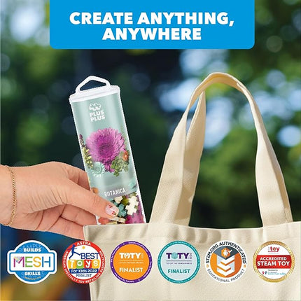 Plus Plus 240 Piece Interlocking Building Blocks for Kids, Open Ended Connecting Toys, Stem Bin Classroom Mini Manipulatives - Botanica Mix Play Tube