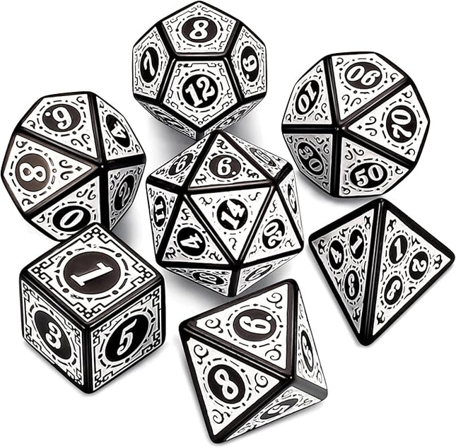 CiaraQ DND Polyhedral Dice Set for Dungeons and Dragons RPG MTG Role Playing Table Games-with 1 Dice Pouch (White Engraved Dice)