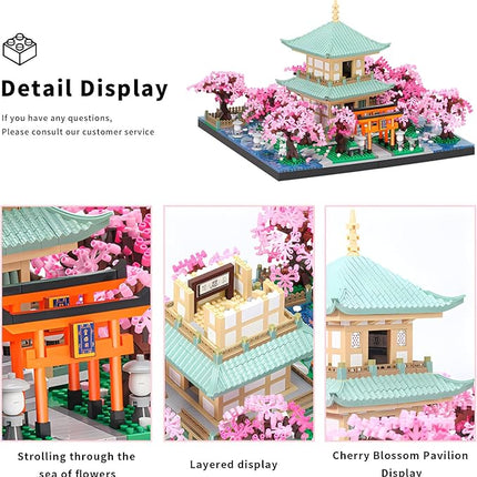 Cherry Blossom Micro Mini Building Block Sets Toy for Adults，Japanese Bonsai Tree House Architecture Gifts for Kids 14+（3809 Pieces）