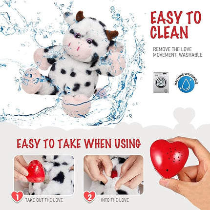 12.5" Heartbeat Diary Cow Recordable Stuffed Animals Voice Sweet Messages Recorder Soft Plush Toy Playback Your Words Birthday Gifts for Toddler Kids