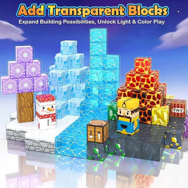 100PCS Large Magnetic Blocks-Build Mine Magnet World Ice Mine Sword Toddlers Toys for Kids Magnet Transparent Building Blocks Sensory Learning Toys for Boys and Girls Ages 3 4 5 6 7 8-12 Birthday Gift