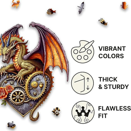 Jigsaw Puzzles,210 Pieces Flying Dragon Wooden Puzzles for Adults, Unique Shaped Plant Puzzles,Brain Teaser Family Flower Puzzle Game (Dragon, Medium)