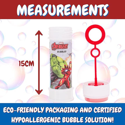 Toyland® Pack of 12 Avengers Bubbles with Wands, 2fl oz Solution & Novelty Maze Lid - Pocket Money & Party Bag Toys