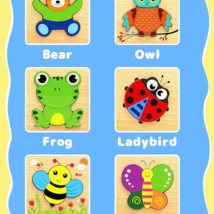 Bekayshad Wooden Puzzles Toddler Toys Gifts for 1 2 3 Year Old Boys Girls, Animal Jigsaw Puzzles Montessori Toys, Learning Educational Christmas Birthday Gifts for Girls Boys Ages 1-3