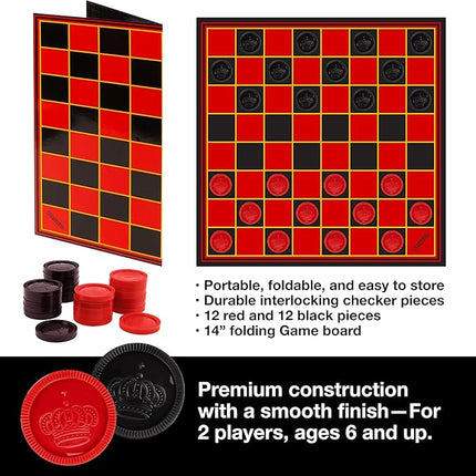 Kangaroo - Multiplayers Strategy Checker Board Game for Kids & Adults - Portable Educational Travel Cardboard Checkers - Includes Large Board w/ 24 Checkers (12 Red and 12- Black) 15x15 Inches