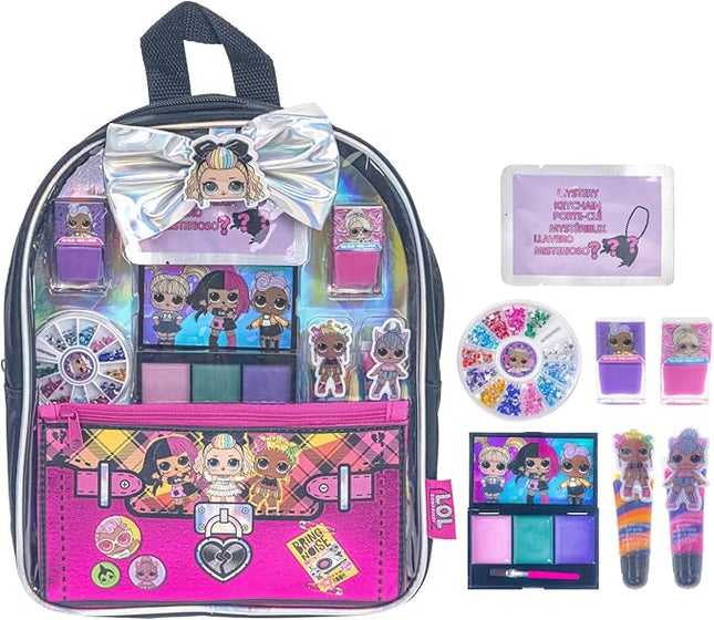 Townley Girl L.O.L. Surprise! Makeup Filled Backpack Set, Including Lip Balm, Nail Polish, Nail File, Hair Bows, and Other Accessories, Perfect for Parties, Sleepovers and Makeovers, Ages 3