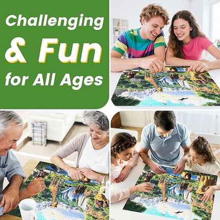 1000 Pieces Puzzles for Adults,Animal World Jigsaw Puzzles 1000 Pieces Lions Elephants Giraffe Animals Puzzles Games Unique Cool Puzzles Family Activity Great Gift for Family Friends 28x20 in