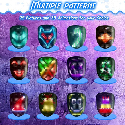 Led Mask with Gesture Sensing, Light up Face Transforming Mask for Halloween Xmas Costume Party