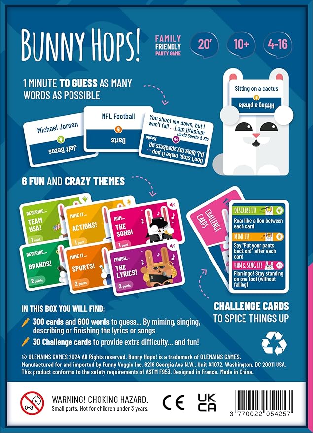 SAVANA Bunny Hops! - Guess, Mime, Sing! | Award Winning Family Friendly Party Game | 4-16 Players | Game for Kids, Teens and Adults