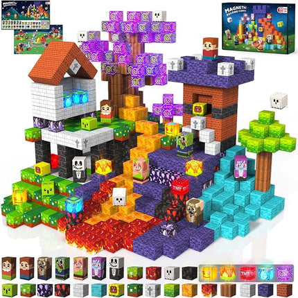 Goody King 150pcs Magnetic Blocks with Light Blocks, Stem Educational Magnet Toys for Kids Ages 3+, Montessori Magnetic Cubes Halloween Gifts, Creative Construction Building Cubes Set for Boys Girls