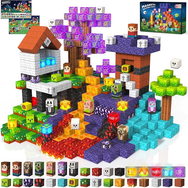 Goody King 150pcs Magnetic Blocks with Light Blocks, Stem Educational Magnet Toys for Kids Ages 3+, Montessori Magnetic Cubes Halloween Gifts, Creative Construction Building Cubes Set for Boys Girls