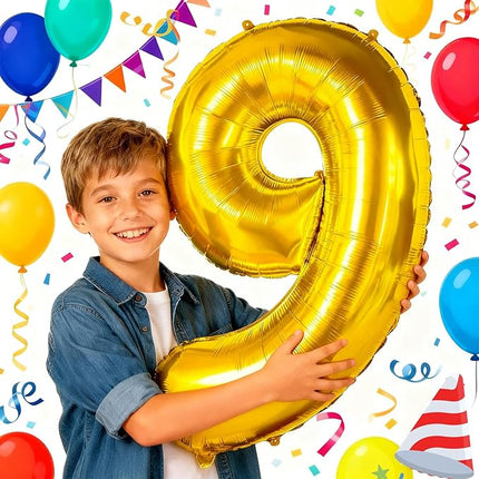 Smlpuame 40 inch Number Balloon 0-9 Gold Large Number 9 Balloons,Digital Balloons for Birthday Party Celebration Decorations Supplies, Helium Foil Number Balloons for Wedding Anniversary