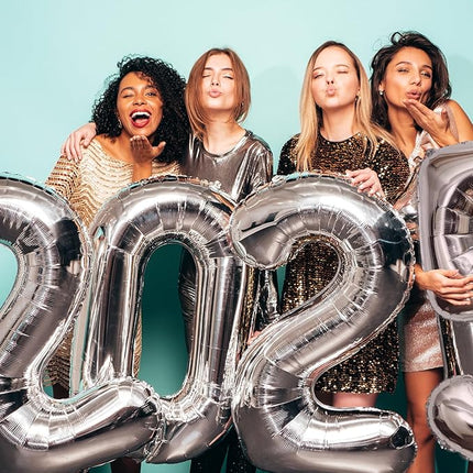 Smlpuame 40 Inch Number 2 Balloons Silver, 4pcs Huge Foil Balloon Numbers 2 0 2 5 for 2nd 5th 20th 25th 50th Birthday Anniversary Graduation Class of 2025 Party Decorations Supplies