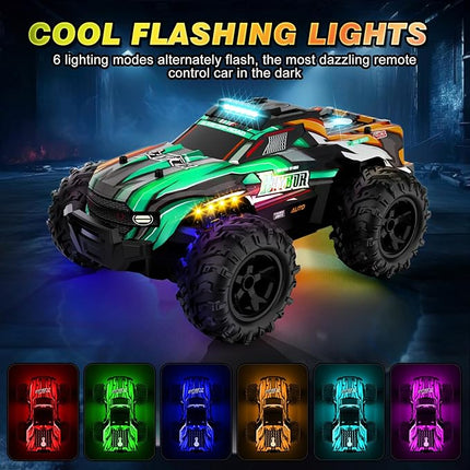 BLUEJAY Remote Control Car, 1:16 All Terrain High Speed RC Cars Truck for Boy, Rechargeable Monster RC Truck with Cool LED Lights & Spray, RC Cars Toys Gifts for Adults Kids Boys Girls 4-7 8-12