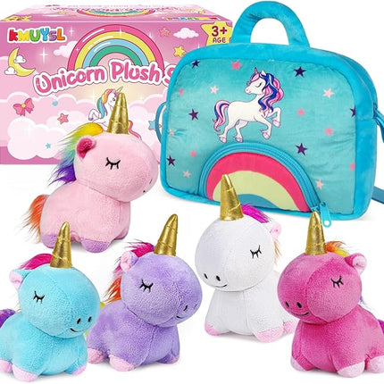 Toys for 2 3 4 5 6 7 8 Years Old Girls- Plush Stuffed Animal with 5 Unicorn Babies in Plush Bag Toy, Soft Plush Toys Set, Christmas Birthday Gifts for Over 18 Months Girls Boys Baby, Toddler, Kids