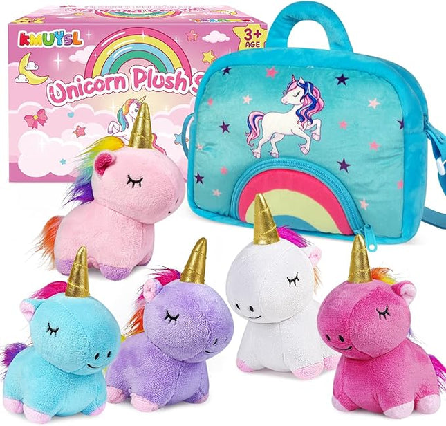 Toys for 2 3 4 5 6 7 8 Years Old Girls- Plush Stuffed Animal with 5 Unicorn Babies in Plush Bag Toy, Soft Plush Toys Set, Christmas Birthday Gifts for Over 18 Months Girls Boys Baby, Toddler, Kids