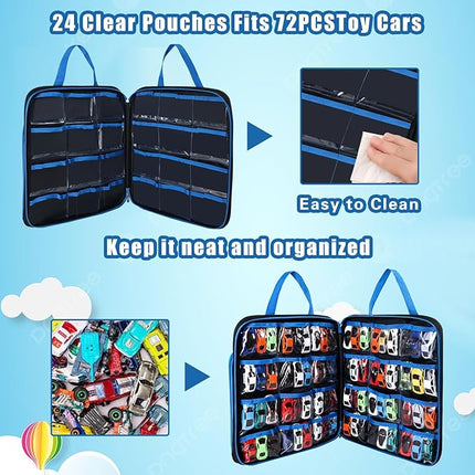 Toy Cars Carrying Case Compatible with Hot Wheels Up to 99pcs, Portable Car Toy Storage Organizer Bag for 1/64 Scale Toy Cars, Matchbox Cars, Dolls, Mini Toys, Bag Only (Blue)