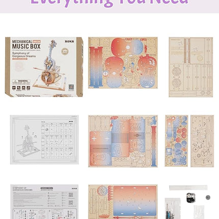 ROKR 3D Puzzles for Adults, Wooden Music Boxes-Cello, Model Kits for Adults, DIY Building Sets, Birthday Gifts Hobbies for Women Men