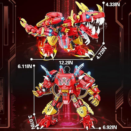 Dinosaur Building Blocks 2 in 1 Transforming Mech, Cpmpatible with Lego Dinosaur Sets, 432 PCS Dinosaur Mech STEM Toys for Boys Ages 6-12, Dinosaur Toy Gift for Christmas & Birthday