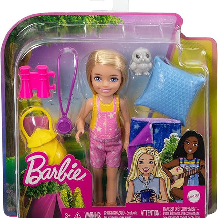 Barbie It Takes Two Camping Playset with Blonde Chelsea Small Doll Owl, Sleeping Bag & Accessories