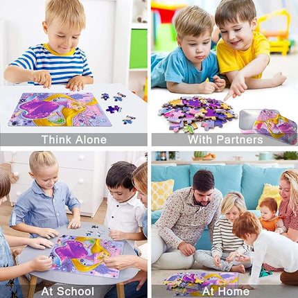 LELEMON Puzzles for Kids Ages 4-8, 60 Piece Puzzles for Kids Ages 3-5,Cool Jigsaw Puzzles in a Metal Box,Educational Learning Puzzle Games Puzzle Toys Gifts for Girls and Boys