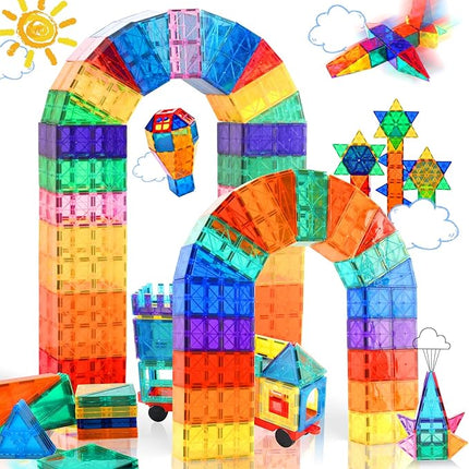 Magnetic Tiles - 130PCS Magnetic Blocks for Kids, Magnet Tiles Building Blocks Set with 2 Cars, Construction STEM Magnet Toys Gift for Kids, Boys and Girls 3 4 5 6 7 8+ Year Old