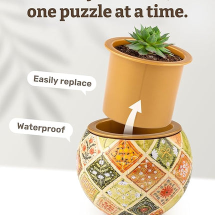 PieceRelax 3D Puzzle Planter 80 Pieces - Daisy Breeze, Home Decor Flower Pots for Indoor Cactus, Succulents Pots [K1129]