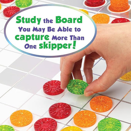 MindWare Skippity – Jump-and-Capture Board Game for 2 to 4 Players – Twist on Checkers – 100pc – Fun for Kids & Adults, Ages 5+