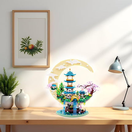 4288 PCS Cherry Blossom Tree Building Set for Adults Teens，Chinese Moon Palace Architecture Model，Micro Japanese Sakura Tree House, Mini Cherry Bonsai Tree Bricks, Creative Gift for Kids 14+