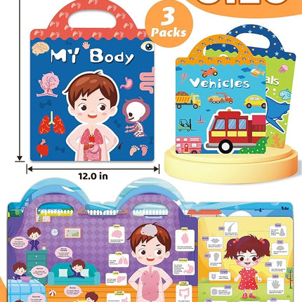 Reusable Sticker Book for Toddlers 2-4 Years, Stickers for Kids, Toddler Sticker Book Ages 1-3, Toddler Craft Activities, Toddlers Travel Toys Ages 2+ Boy Girl Birthday Gifts