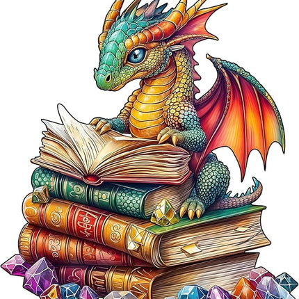 Wooden Puzzles for Adults - Reading Dragon Wood Puzzles Adult - Unique Animal Shape Wooden Jigsaw Puzzles for Adults - Birthday Gifts for Puzzle Lovers, Family (11.4 * 11.4in)