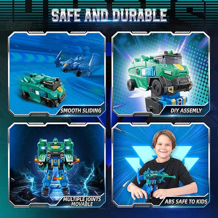 Transforming Toys, 2-in-1 Transforming Robot Stego Blast Wing, 6.7-inch Action Figure Children's Robot Toy, Cool Transforming Toys for Boys and Girls Age 5+, Green and Blue