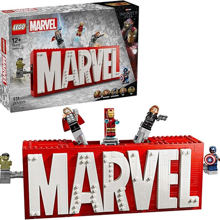 LEGO Marvel: Marvel Logo & Minifigures Building Toy - Marvel Collectible Set for Kids, Boys and Girls, Ages 12+ - Model Kit with 5 Minifigures - Gift Idea for Birthday - 76313